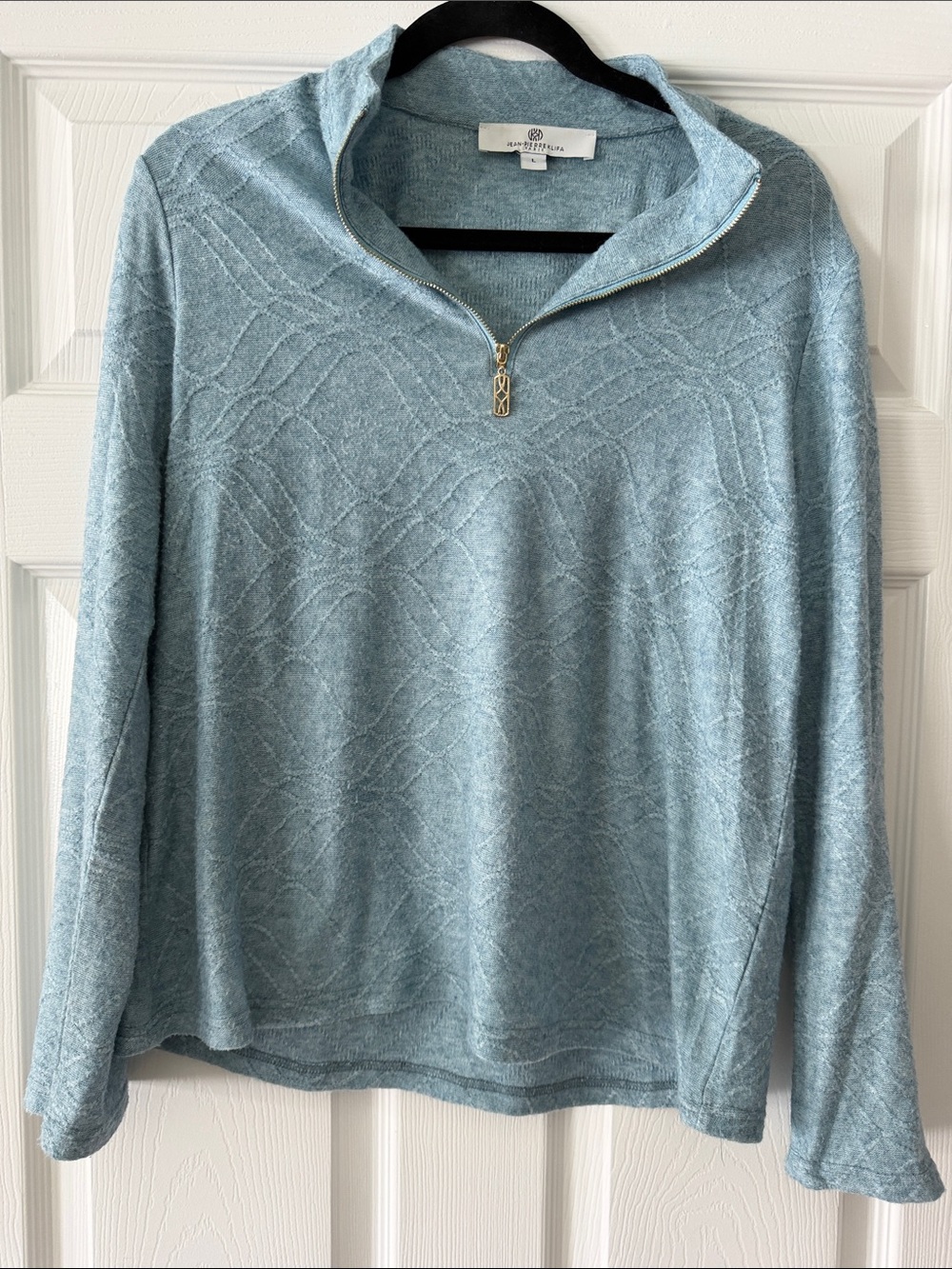 Jean-Pierre Klifa Light Blue Half-Zip Textured Turtleneck Sweater